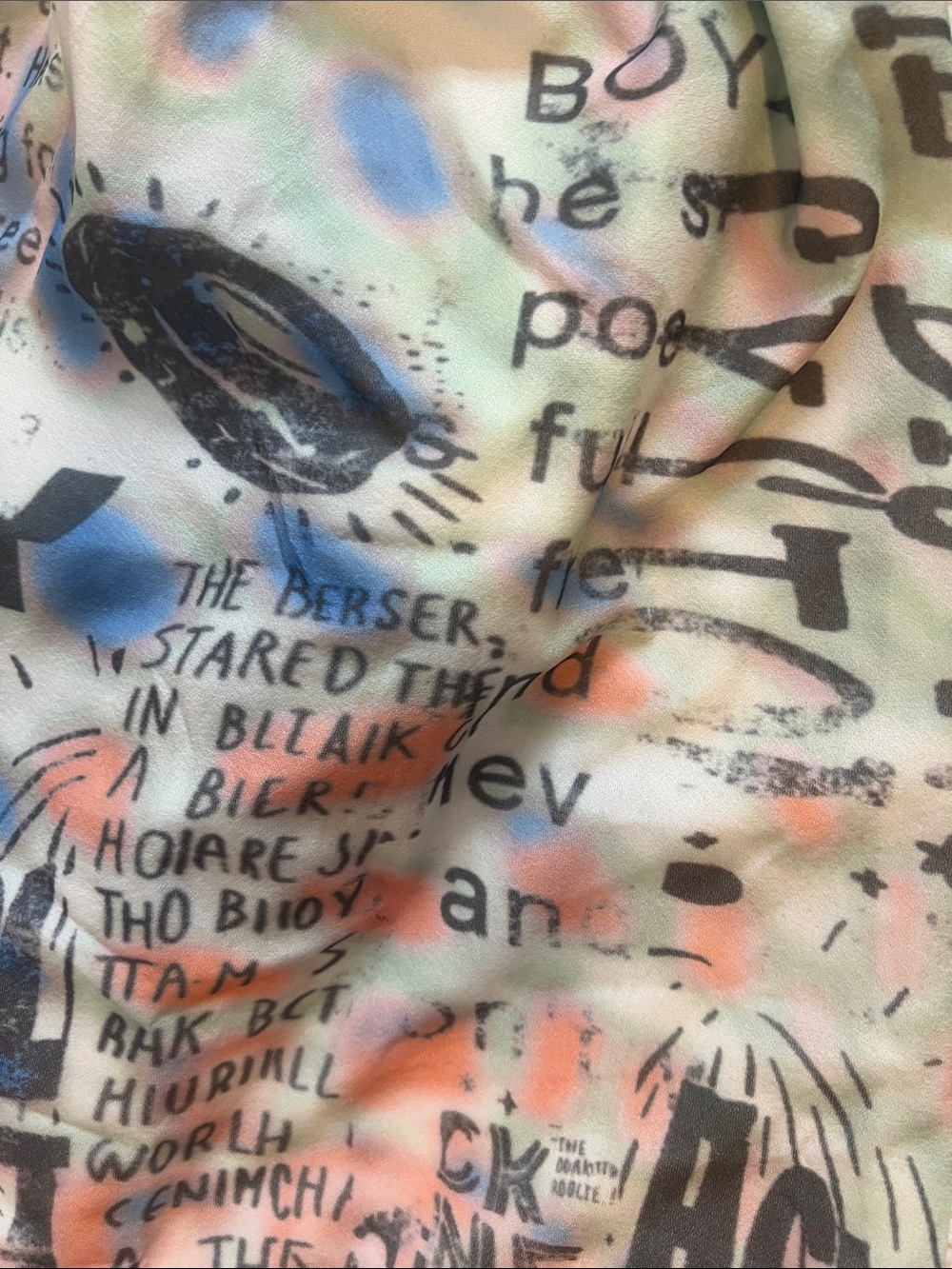 Graphic UFO Midi Skirt in Pastel Blue, Peach & Green - Picture 3 of 4